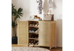 HOMCOM HOMCOM Schuhschrank aus Bambus mit verstellbaren Einlegeböden (Set, 1-St., 1er Set) für ca. 14 Paar Schuhe, Lamellentüren – Produktbild 1 von 1