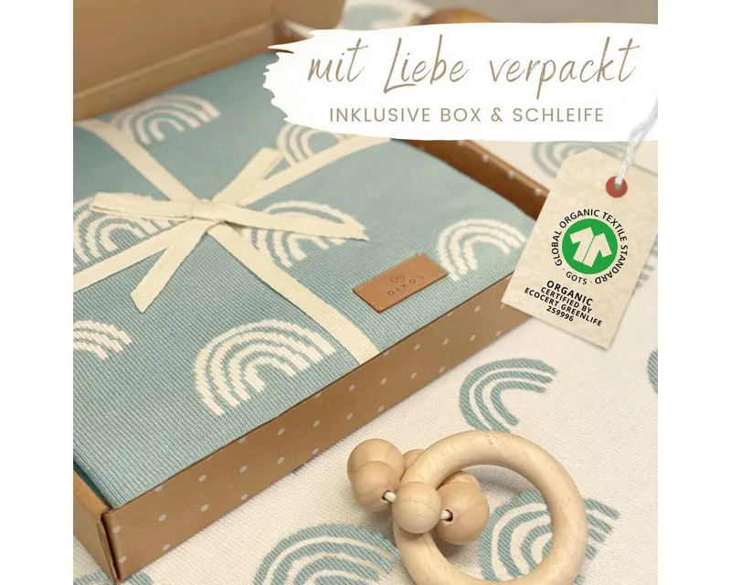 Babydecke DIKOS® aus Bio-Baumwolle - Regenbögen - Baby Decke für Neugeborene, DIKOS, Geschenk zur Geburt - Strickdecke PREMIUM Qualität - atmungsaktiv, Mint, – Produktbild 2 von 5