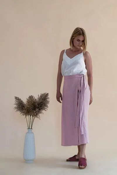 gust. gust. Leinen-Wickelrock - Linen Wrap Skirt - 100% Bio-Leinen, Dusty pink (pink), – Produktbild 1 von 2