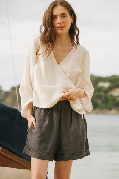 AmourLinen AmourLinen Leinen-Shorts MIA, Charcoal (schwarz), – Produktbild 3 von 4