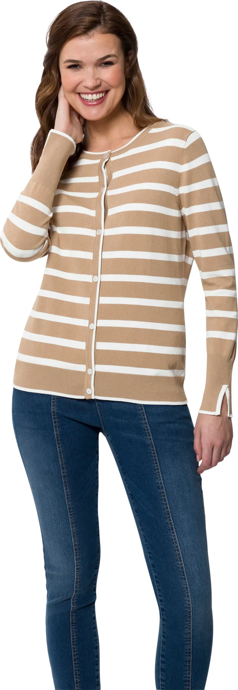 heine Feinstrickjacke camel-ecru-gestreift, Camel-ecru-gestreift, – Produktbild 2 von 2