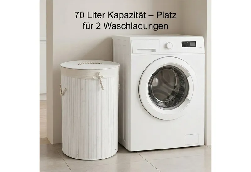 RELAXDAYS RELAXDAYS Wäschekorb Bambus rund (1 St), Weiß, – Produktbild 3 von 5