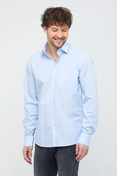 Bruno Barella Bruno Barella Herren Classic Business Hemd aus Bio-Baumwolle, Blau, – Produktbild 1 von 4
