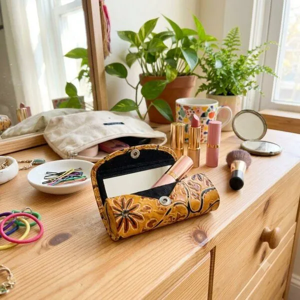 Janselo Sunflower Bloom Design Leder-Lippenstift-Etui – Produktbild 3 von 4