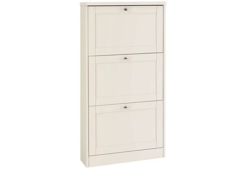 OTTO home Schuhschrank Heide Breite 70 cm, mit 3 Klappen und Facettenfront, Höhe ca. 130 cm, Weiß, – Produktbild 2 von 7
