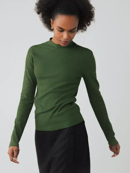 Honest Basics Honest Basics Damen Langarm Shirt mit Stehkragen aus Bio- und recycelter Baumwolle, Holunder, – Produktbild 2 von 4