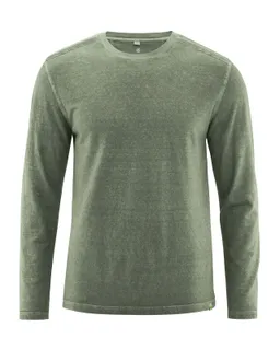 HempAge Hempage Herren vegan Langarmhemd Im Used Look Moosgrün – Produktbild 1 von 1