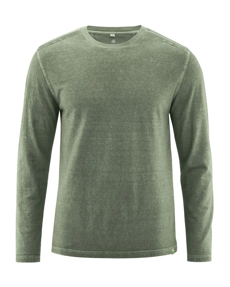 HempAge Hempage Herren vegan Langarmhemd Im Used Look Moosgrün, Grün, – Produktbild 1 von 2