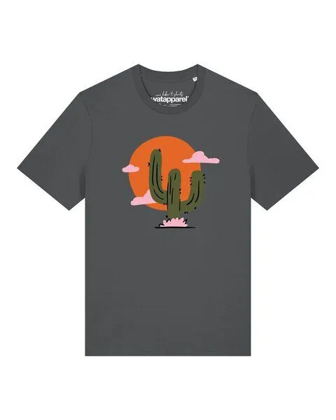 watapparel watapparel T-Shirt Unisex Kaktus im Sonnenuntergang, Anthracite, – Produktbild 1 von 2