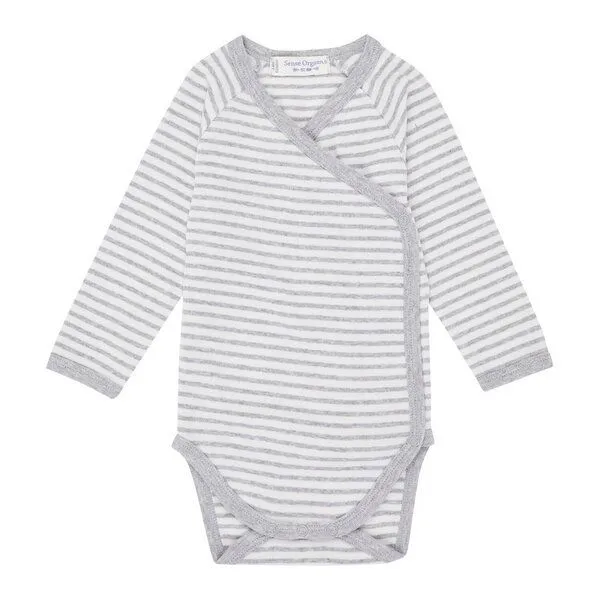 Sense Organics sense-organics Baby Wickelbody Langarm *YGON* grey- stripes I GOTS & Bio I Sense Organics – Produktbild 1 von 4