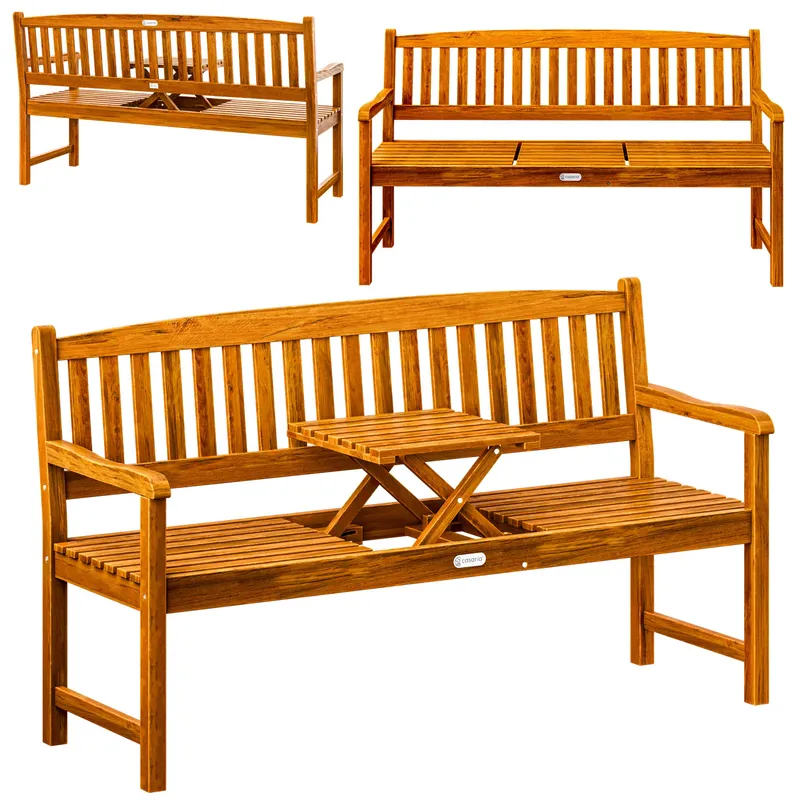 Casaria® Gartenbank Picknick mit Tisch Eukalyptus FSC®-zertifiziert, Braun, – Produktbild 1 von 2