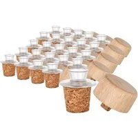 Kork-Deko Kork-Deko 25er-Pack Kunststoff-Ausgießer mit Holz-Deckel und Kork-Stopfen | schmal | geeignet für Öl, Essig, Spirituosen oder Liköre – Produktbild 1 von 1