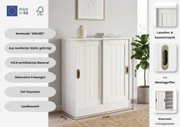 OTTO home Schuhschrank Malmö Schuhkommode mit Schiebetüren (B/T/H: 77/37/89 cm) aus massiver FSC®-zertifizierter Kiefer, Breite 77 cm – Produktbild 1 von 1