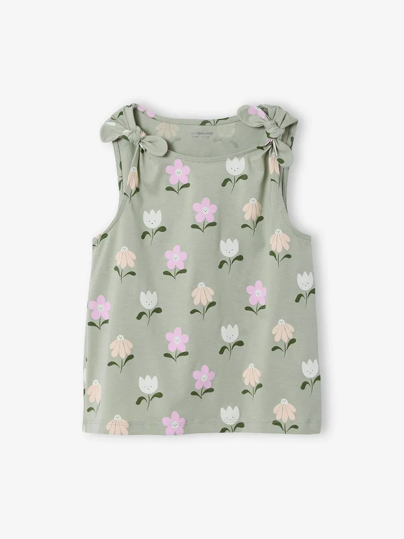Vertbaudet Top mit Schleifen an Schultern Mädchen salbei blumen, Salbeigrün blumen, – Produktbild 1 von 3