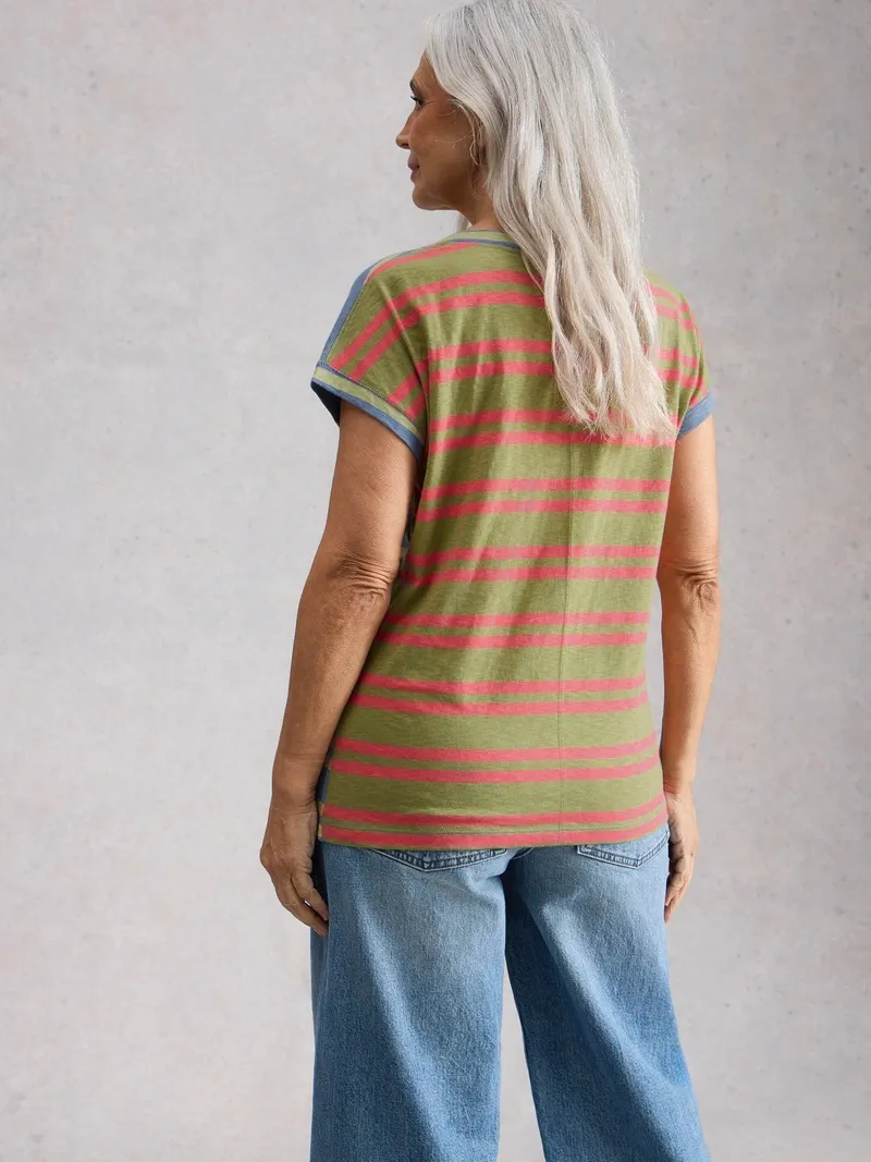 White Stuff T-Shirt Nelly mit Keilausschnitt - 42, Blau multi, – Produktbild 4 von 4