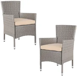 Casaria® Polyrattan Gartenstuhl 2er-Set Creme/Beige stapelbar – Produktbild 1 von 1