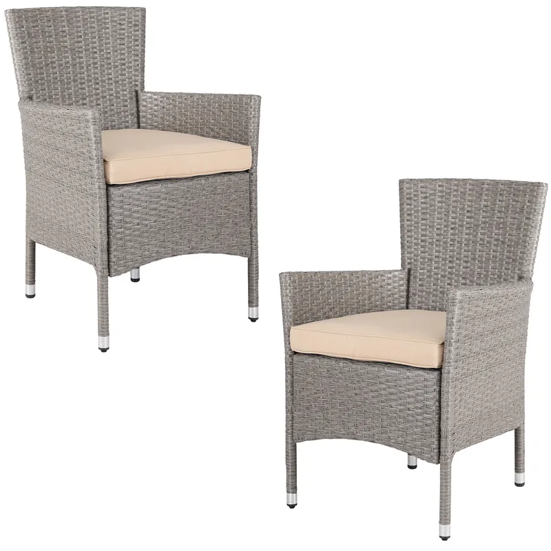 Casaria® Polyrattan Gartenstuhl 2er-Set Creme/Beige stapelbar, Creme, – Produktbild 1 von 2