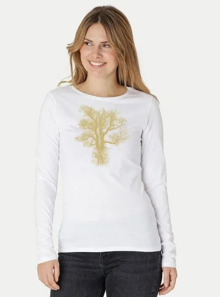 Peaces.bio - handbedruckte Biomode Peaces.bio - handbedruckte Biomode Bio-Damen-Langarmshirt Chestnut, Weiss, – Produktbild 3 von 3