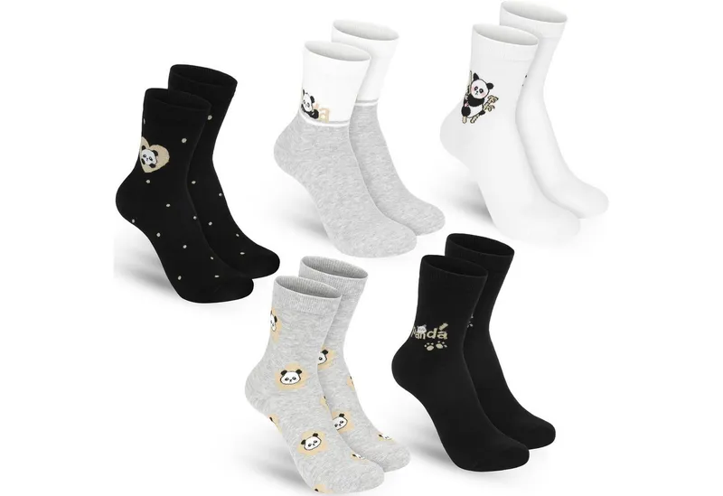 BRUBAKER Socken Lustiges Damensocken Set mit süßen Bären - Cute Panda (Schwarz, Grau, Weiß und Glitzer, 5-Paar, Bärensocken Geschenkset für Frauen) Weich und Kuschelig, Bunt, – Produktbild 2 von 5
