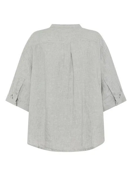 KnowledgeCotton Apparel KnowledgeCotton Apparel Lockere Hemdbluse mit 3/4 Arm und Stehkragen aus Bio-Leinen, Grau-yarndyed-ultimate-grey, – Produktbild 3 von 3