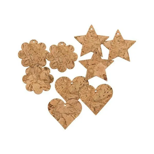 Kork-Deko Kork-Deko Korkanhänger: Herz, Stern und Blume als 9er-Bastel-Set | Anhänger aus Kork – Produktbild 1 von 7