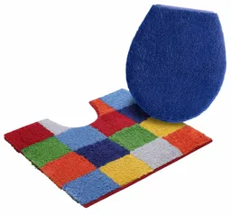 OTTO home Badematte Kira, Badvorleger, Badezimmer Teppich, Kästchen, Höhe 12 mm, beidseitig nutzbar, strapazierfähig, fußbodenheizungsgeeignet, Baumwolle (Bio-Baumwolle), 2-tlg. Stand-WC Set, bunt, Badteppich, Badematten auch als 2 teiliges Set erhältlich – Produktbild 1 von 1