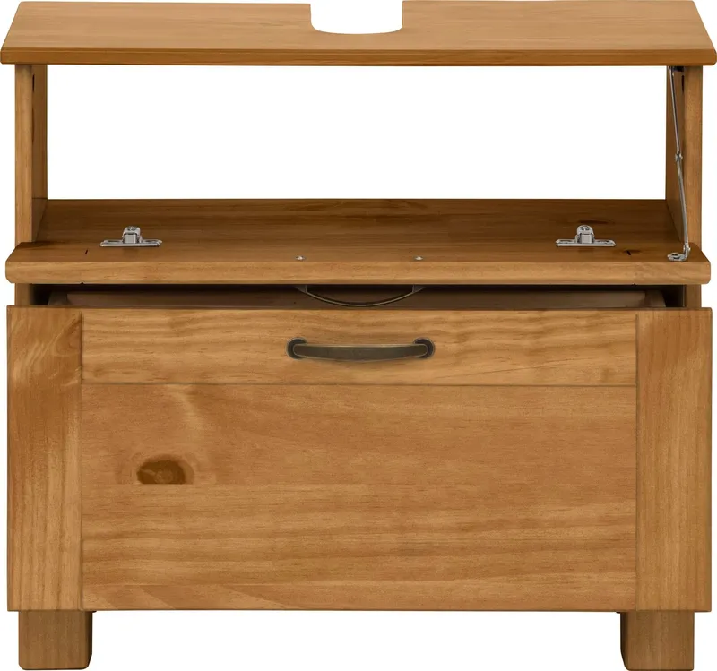 Home affaire Waschbeckenunterschrank Rodby FSC®-zertifiziertes Massivholz, Griffe Metall, Breite 60cm, Höhe 55cm, Beige, – Produktbild 5 von 8