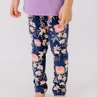 Walkiddy Leggings Dunkelblau Blumen-Print Allover Bio-Baumwolle GOTS elastisch – Walkiddy – Produktbild 1 von 1