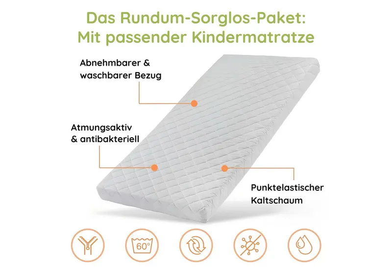 Kids Collective Etagenbett Hochbett Stockbett Kinderbett 90x200 cm Rausfallschutz & Lattenrost, Bett für Mädchen & Jungen 90x200 cm mit 2 Matratzen Kiefernholz, Weiß, – Produktbild 4 von 5