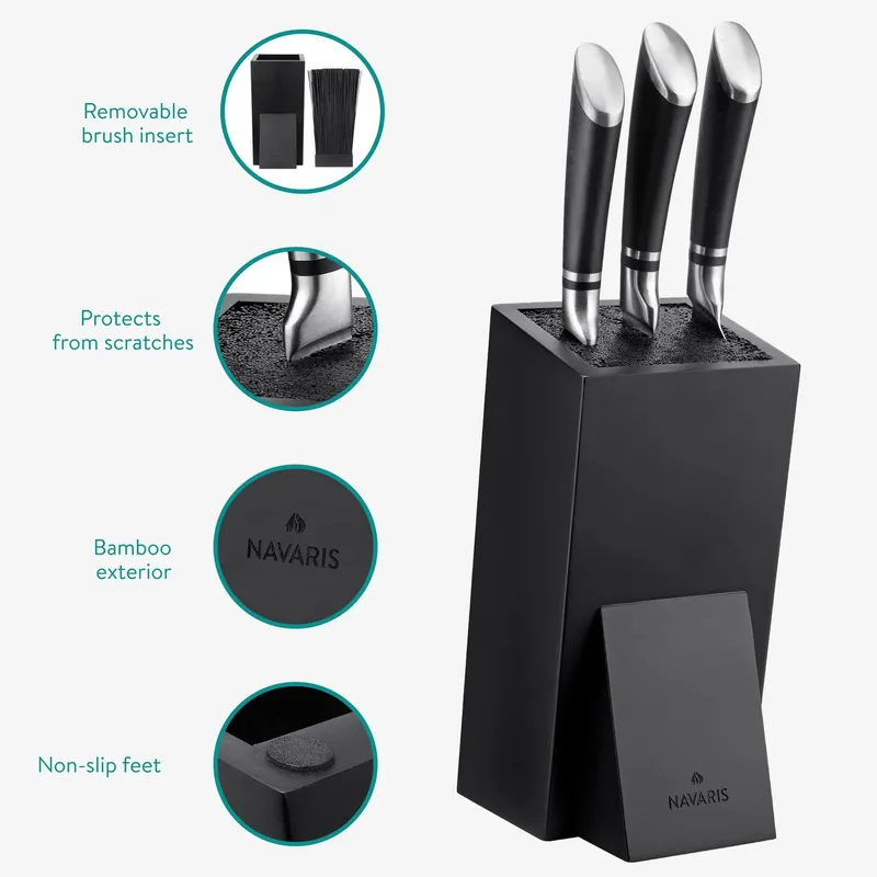 Navaris Messerblock Navaris Messerblock Bambus mit Borsteneinsatz Schwarz, Schwarz, – Produktbild 3 von 5