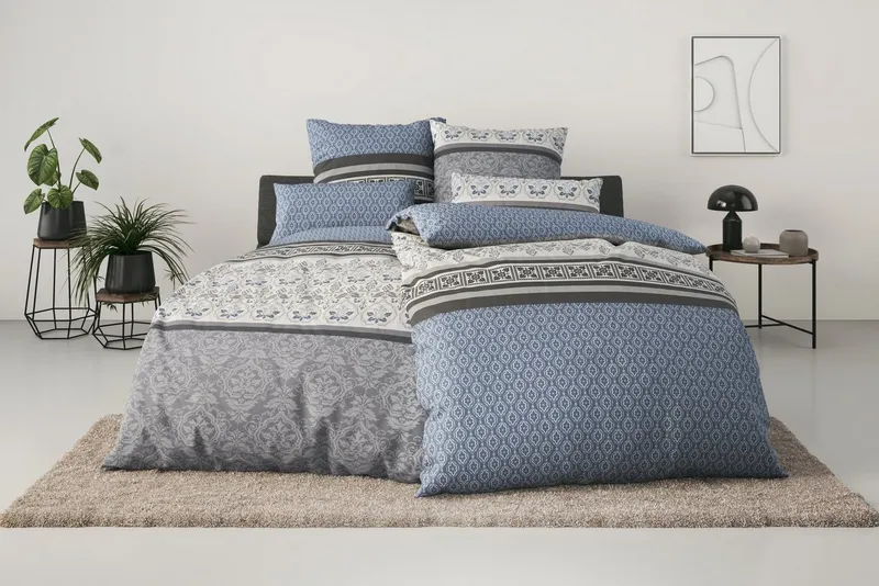 OTTO home Bettwäsche Cremona in Gr. 135x200, 155x220 cm u.a. Bettwäsche-Set mit Ornamenten, Biber, 2 teilig, romantische Bettwäsche in verschiedenen Qualitäten, ab Gr. 135x200 cm, Blau, – Produktbild 3 von 5