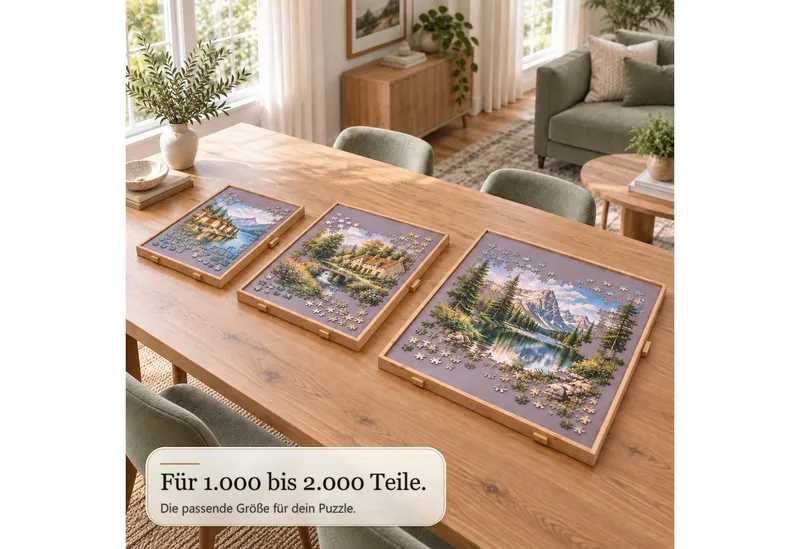 Kubus Puzzleunterlage Harrison drehbares Puzzletisch aus MDF Bambus mit 4 oder 6 Schubladen, (Einzelartikel, 2000-tlg., 1-teilig), Schubladen einzeln herausziehbar, für 1000 bis 2000 Puzzleteile, Holzoptik - 6 schubladen, – Produktbild 2 von 4