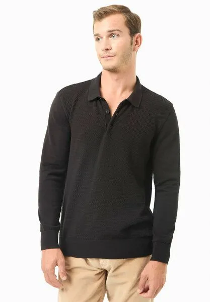ORGANICATION ORGANICATION Polokragenpullover aus Bio-Baumwolle, Black, – Produktbild 1 von 4