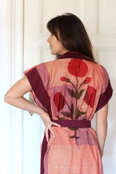ManduTrap ManduTrap Aira Kimono Midi Kleid Damen – Handblockprint Rajasthan & Berry Tencel | Zero Waste, Rose, – Produktbild 3 von 3