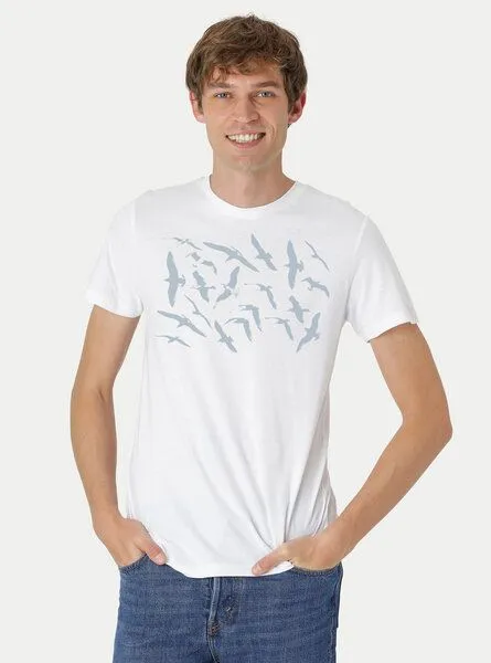 Peaces.bio - handbedruckte Biomode Peaces.bio - handbedruckte Biomode Fit T-Shirt Möwen Herren, Weiß, – Produktbild 1 von 2