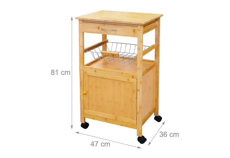 RELAXDAYS RELAXDAYS Küchenwagen Bambus Küchenwagen mit Schrank & Korb, (2 St), Braun|silberfarben, – Produktbild 4 von 5