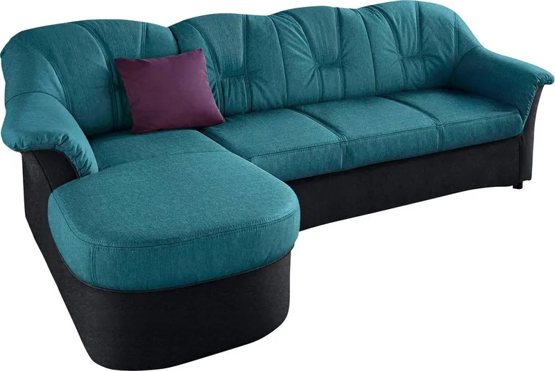 DOMO collection Ecksofa FLORES Schlafsofa, 233x142x86 cm, L-Form, whlw. mit Bettfunktion, whlw. mit Federkern, Grün|schwarz, – Produktbild 7 von 8