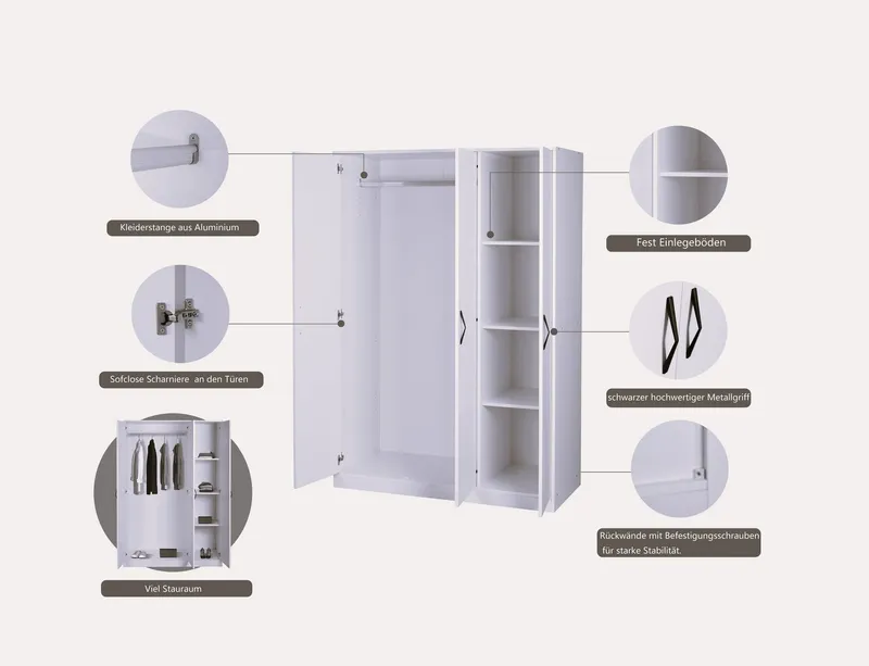 OTTO home Kleiderschrank Hamburg platzsparend in moderner Optik, FSC zertifiziert (mit durchdachter Innenaufteilung und viel Stauraum 117 cm Breite) Moderne Kaschmir-Optik, robuste Verarbeitung für den Alltag, Korpus: kaschmir, – Produktbild 3 von 5