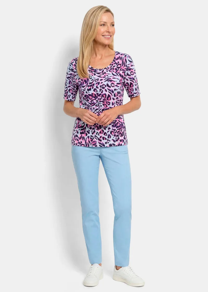 Goldner Jersey-Shirt mit Animal Print - hellblau / pink / gemustert - Gr. 46 von Goldner Fashion, Blau, – Produktbild 2 von 3