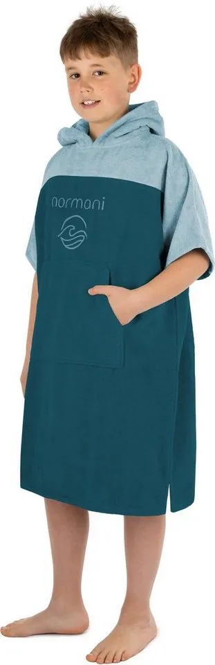 normani Badeponcho Kinder Badeponcho -Puwai- (10-13 Jahre), Bio-Baumwolle, Kapuze, Schlupf, Badeponcho aus 100 % Bio-Baumwolle, Blau, – Produktbild 2 von 5