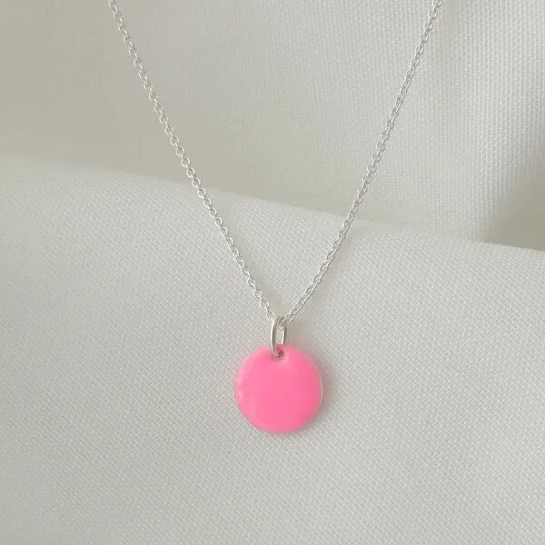 BELLYBIRD Jewellery BELLYBIRD Jewellery Halskette - emailliertes Plättchen, Anhänger aus Silber mit Emaille, Rosa, – Produktbild 1 von 4