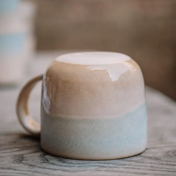 Econovo Econovo Keramik Tasse Handgemacht Groß 400ml, Hellblau-weiss (hellblau), – Produktbild 4 von 4