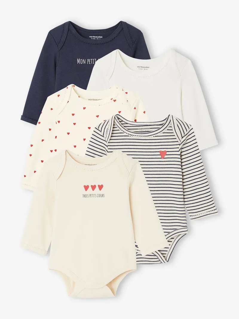 Vertbaudet 5er-Pack Baby Schlupfbodys, Nachtblau+weiß+gestreift+wollw, – Produktbild 1 von 4