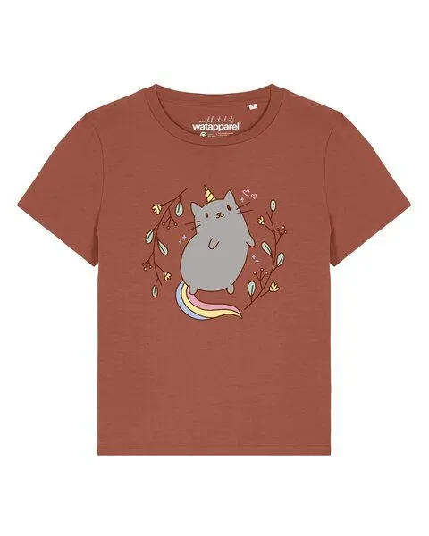 watapparel watapparel T-Shirt Frauen Unicorn Cat, Heritage brown, – Produktbild 1 von 2