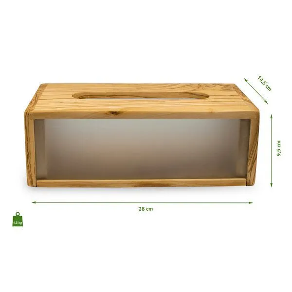 NATUREHOME Taschentuch-Box Kosmetik-Box aus Olivenholz u. Glas Naturehome – Produktbild 3 von 4