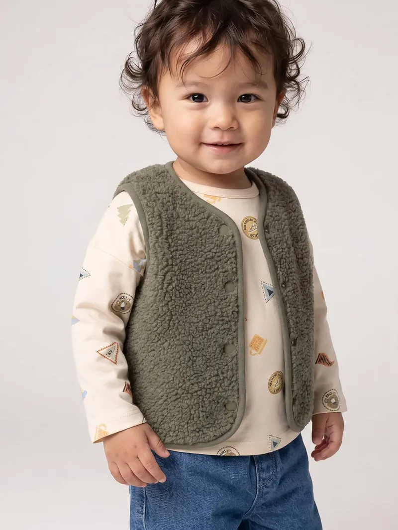 Vertbaudet Baby Weste aus Teddyfleece mit Druckknöpfen, Grün, – Produktbild 2 von 4