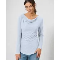 HempAge HempAge Damen Langarmshirt mit Wasserfallkragen Hanf/Biobaumwolle, Clear sky, – Produktbild 1 von 1
