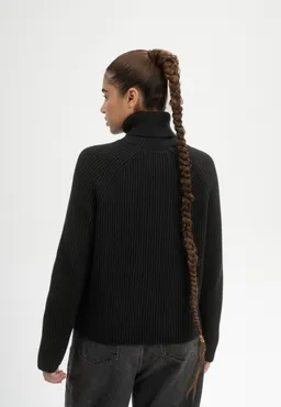 MELA MELA Damen vegan Strickpullover Rippen-Rollkragen Chirha Schwarz – Produktbild 1 von 1