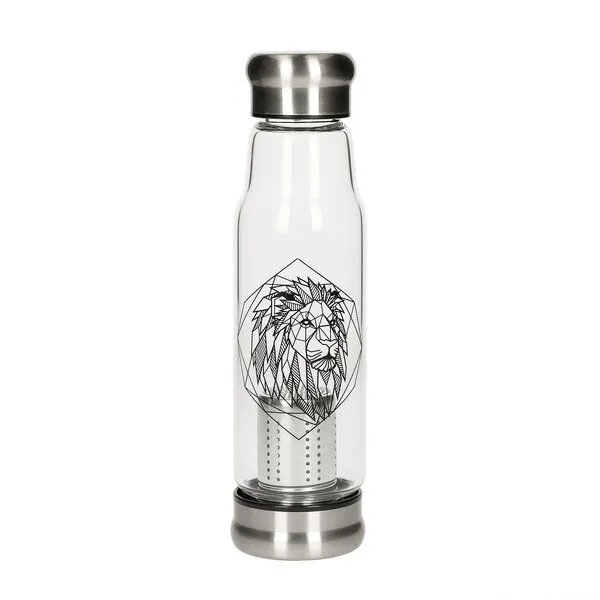 elasto elasto Glasflasche mit Teeeinsatz - Neoprenhülle und Motiv 0,5 l, Löwe, – Produktbild 2 von 4