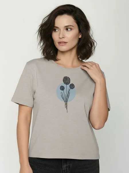 GreenBomb GREENBOMB Nature Allium Nova - Kastiges T-Shirt aus Bio-Baumwolle / hochwertiger Print / GOTS / Fair & Vegan, Grau (sandstone), – Produktbild 2 von 4